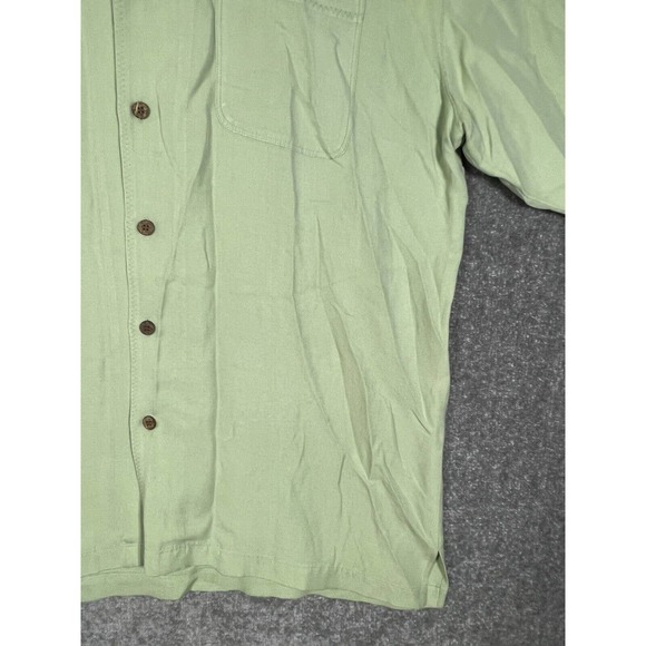 Consensus Sportswear Silk Short Sleeve Button Up Shirt Mens Large Green Pocket - Picture 6 of 14